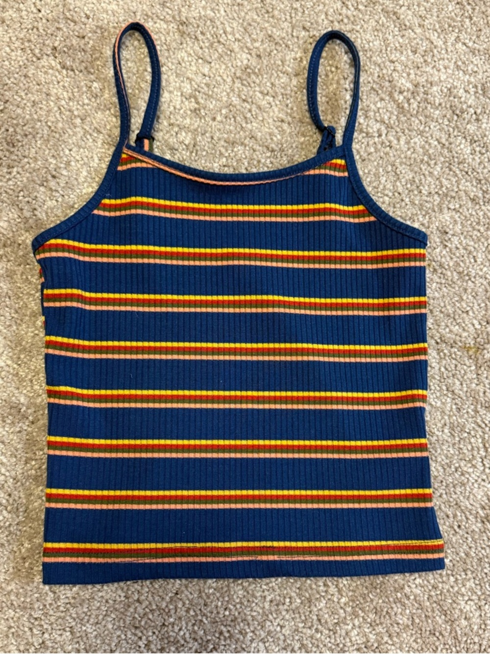 SHEIN Navy Ribbed Striped Cami with Yellow & Orange Bands